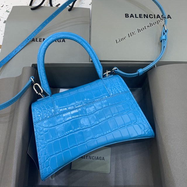 Balenciaga專櫃爆款小號Hourglass手提肩背女包 巴黎世家亮藍色沙漏包 fyj1727